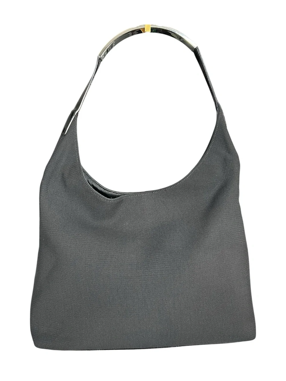 VINTAGE GUCCI Tom Ford Era Black Canvas Metal Handle Hobo Bag Excellent Cond